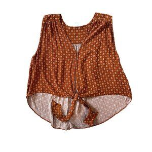 By Together Burnt Orange Cropped V-Neck Front Tie Tank Top Woman Large 1618